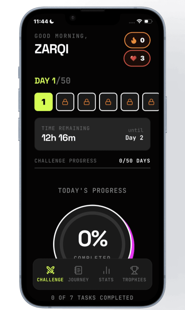 Halo app interface showing Day 1 challenge
